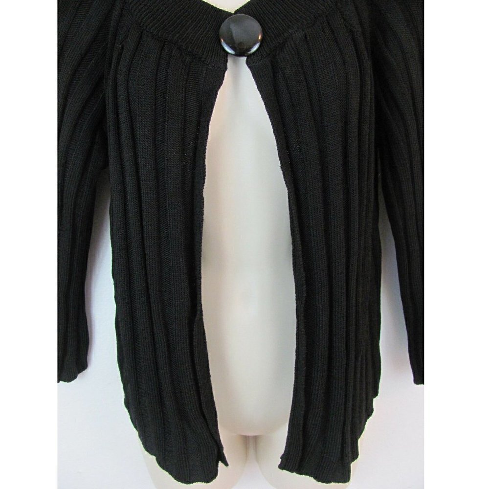 Laura Ashley Cardigan Sweater Size Petite Medium Daisy Fields Black Wide Ribbed - Picture 4 of 7